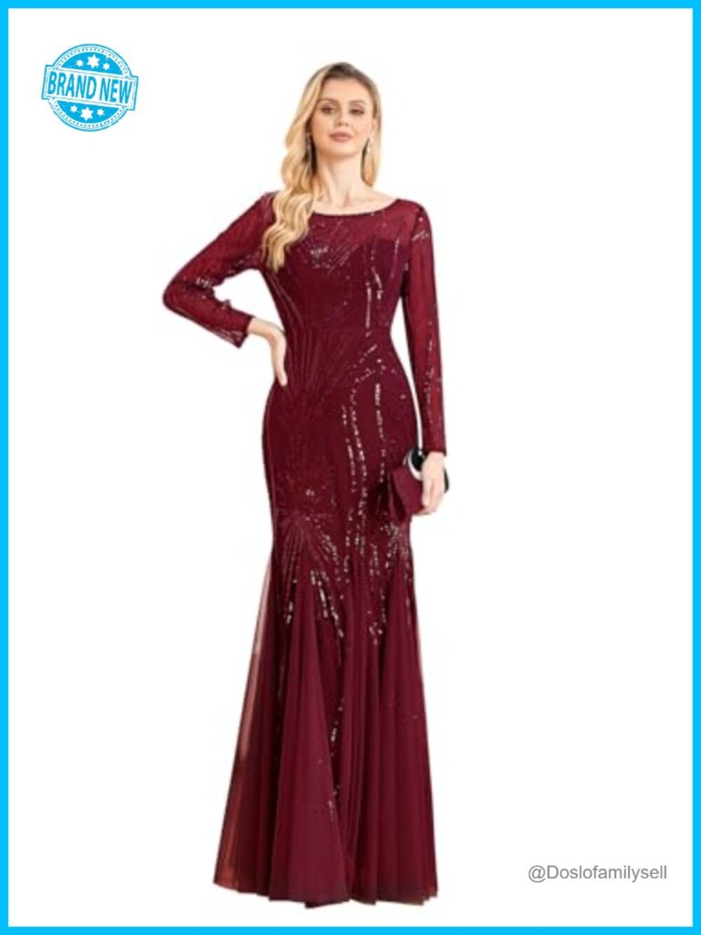 Long Sleeve Sequin Mermaid Evening Gown Formal Mother of Bride Dress